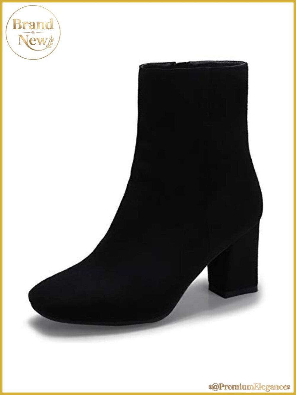 Square Toe Ankle Boots Low Block Heel Suede Zipper Booties Comfortable